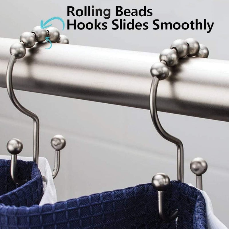 DAWNER Shower Curtain Hooks Rings  Rust Proof Hooks  Metal Easy Glide Double Shower Rings Hooks  Stainless Steel Shower Curtain Hangers for Bathroom Shower Curtains  Set of 12 Hooks  Brushed Nickel - Image 2